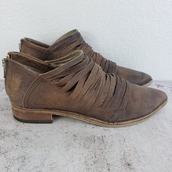 Free People Lost Valley Ankle Boots Leather Strappy Distressed Taupe sz 39 Boho - Picture 3 of 16